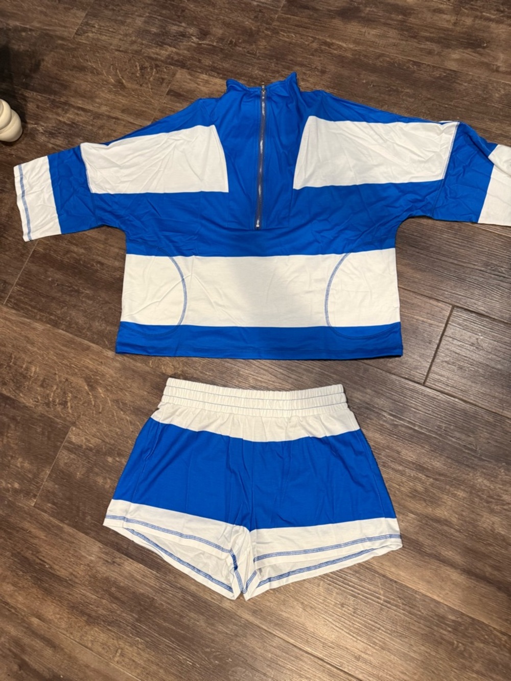 Blue and White Two-Piece Athletic Set